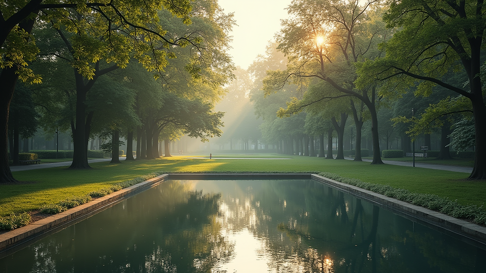 High angle view of a serene park space for reflection