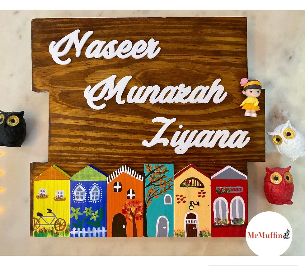 Thumbnail: Colourful Houses with Boy Girl Miniature NamePlate