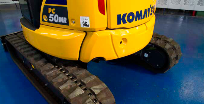 Thumbnail: Komatsu PC50 MR-5 close-up - Yellow excavator with Komatsu branding and rubber tracks