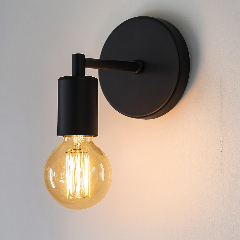 Arandela preta com lâmpada de filamento estilo industrial.