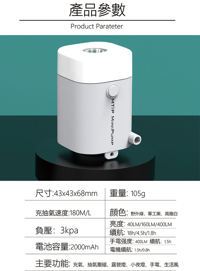 縮圖：【MTiP】多功能便攜式迷你幫浦 MINIPUMP - 軍工黑
