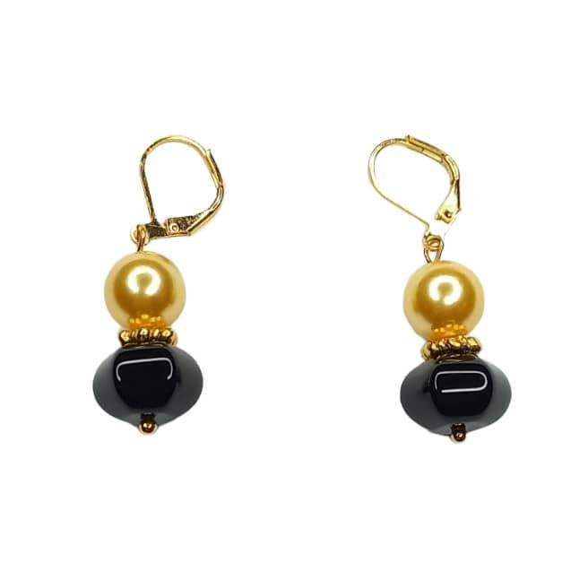 Aretes de perla + onix - JCO002364
