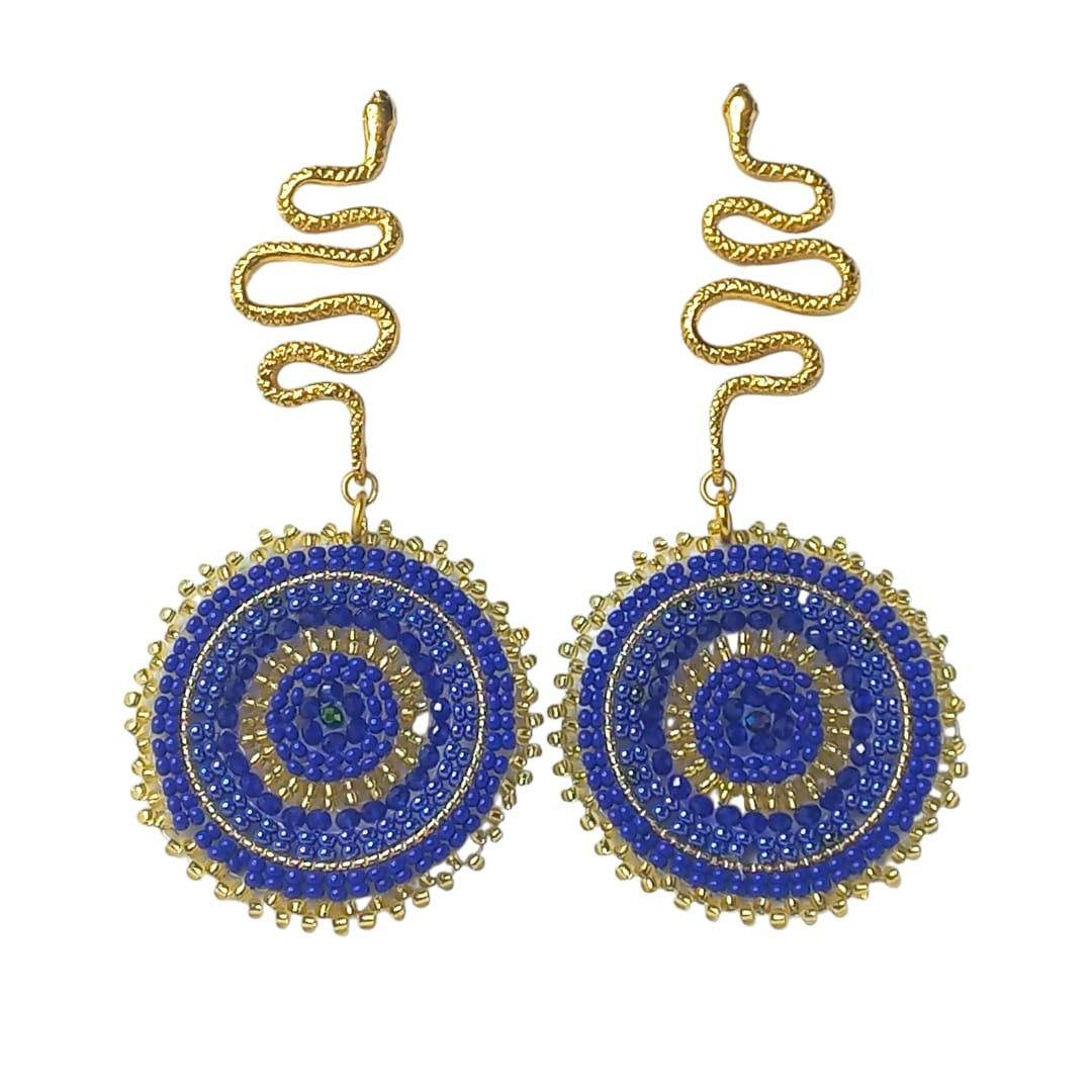 Aretes serpiente y mostasilla (azul y dorado) - JCO002578