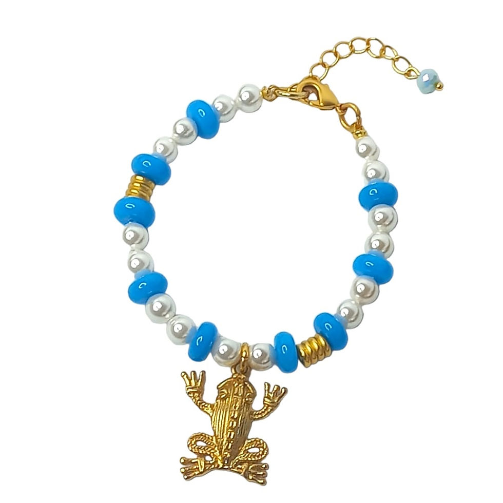 Pulsera rana con perlas y ágata azul - JCO002599