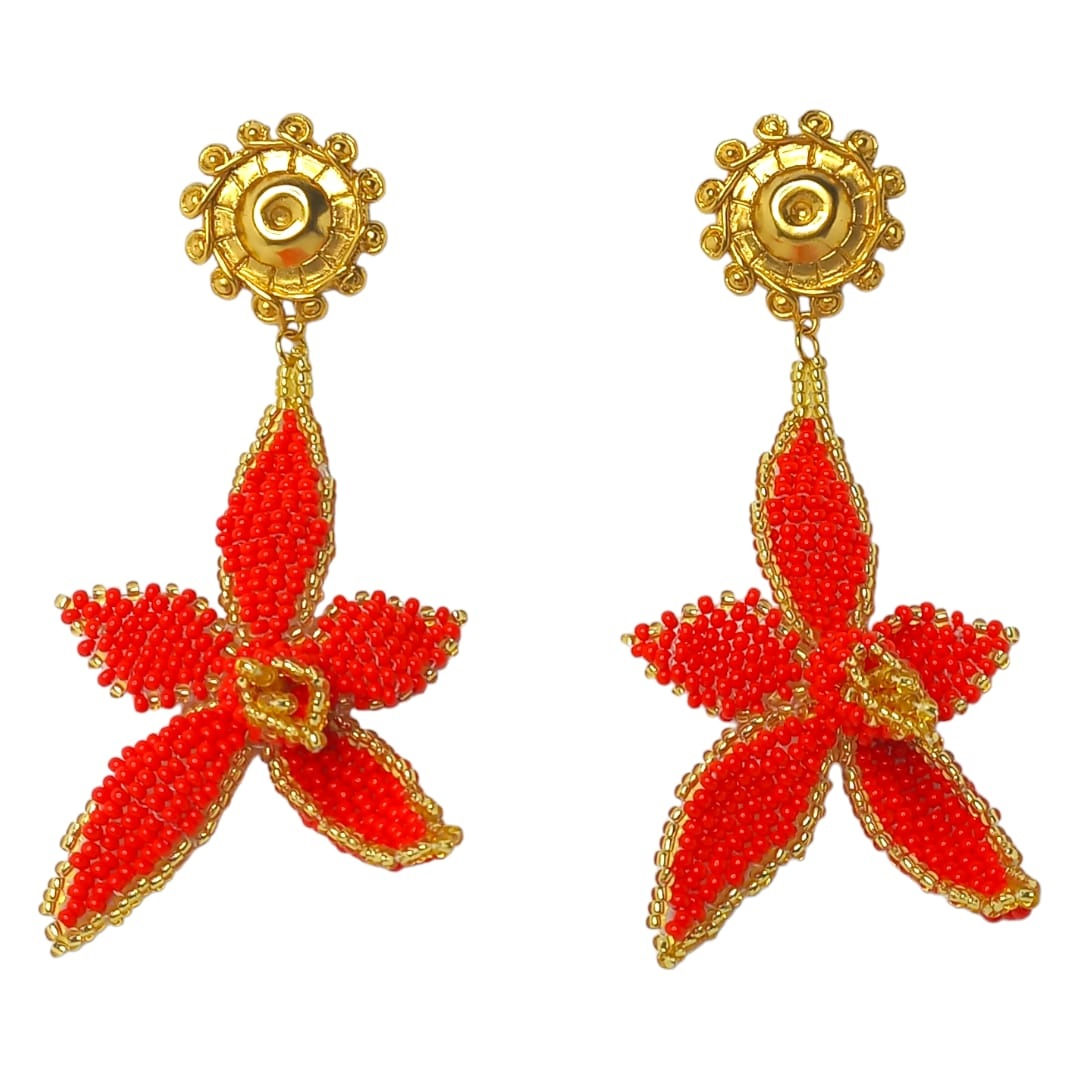 Aretes orquídea roja y dorada - JCO002548