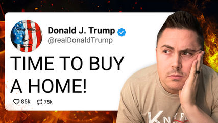 Top Michigan Realtor, Brett Knybel, reacting to a social media post saying ‘Time to Buy a Home’ attributed to Donald Trump, symbolizing national housing market pressure and buyer uncertainty.