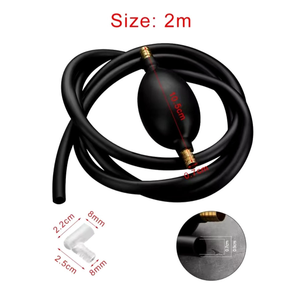 This depicts a gongfu tray pump for pumping water into a waste bucket, and has the measurements for the tubing.
