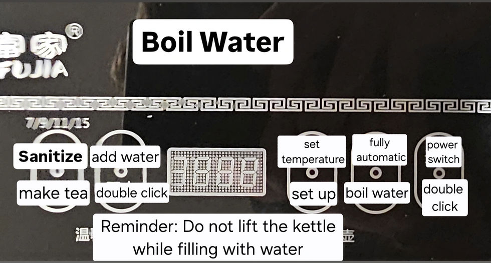 A translated version of the interface for the kettle unit. Translated into English.
