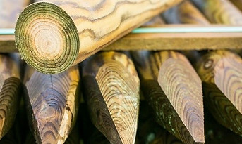 Stacked pointed wooden stakes for agricultural fencing