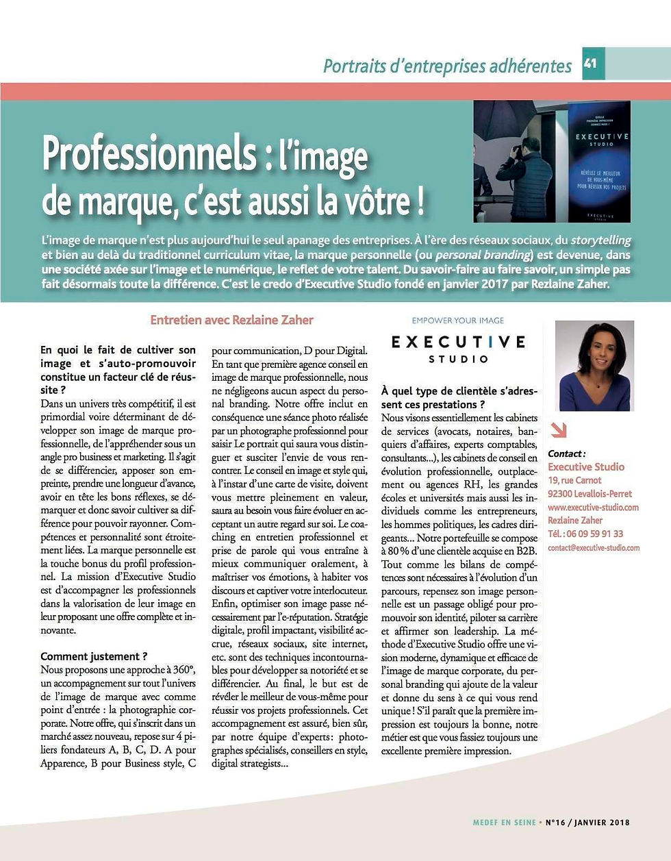Medef en Seine Janvier 2018 / Rezlaine Zaher PDG Executive Studio
