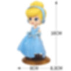 A chibi-style Cinderella figurine with measurements, showing it is 16cm tall and 8cm wide.