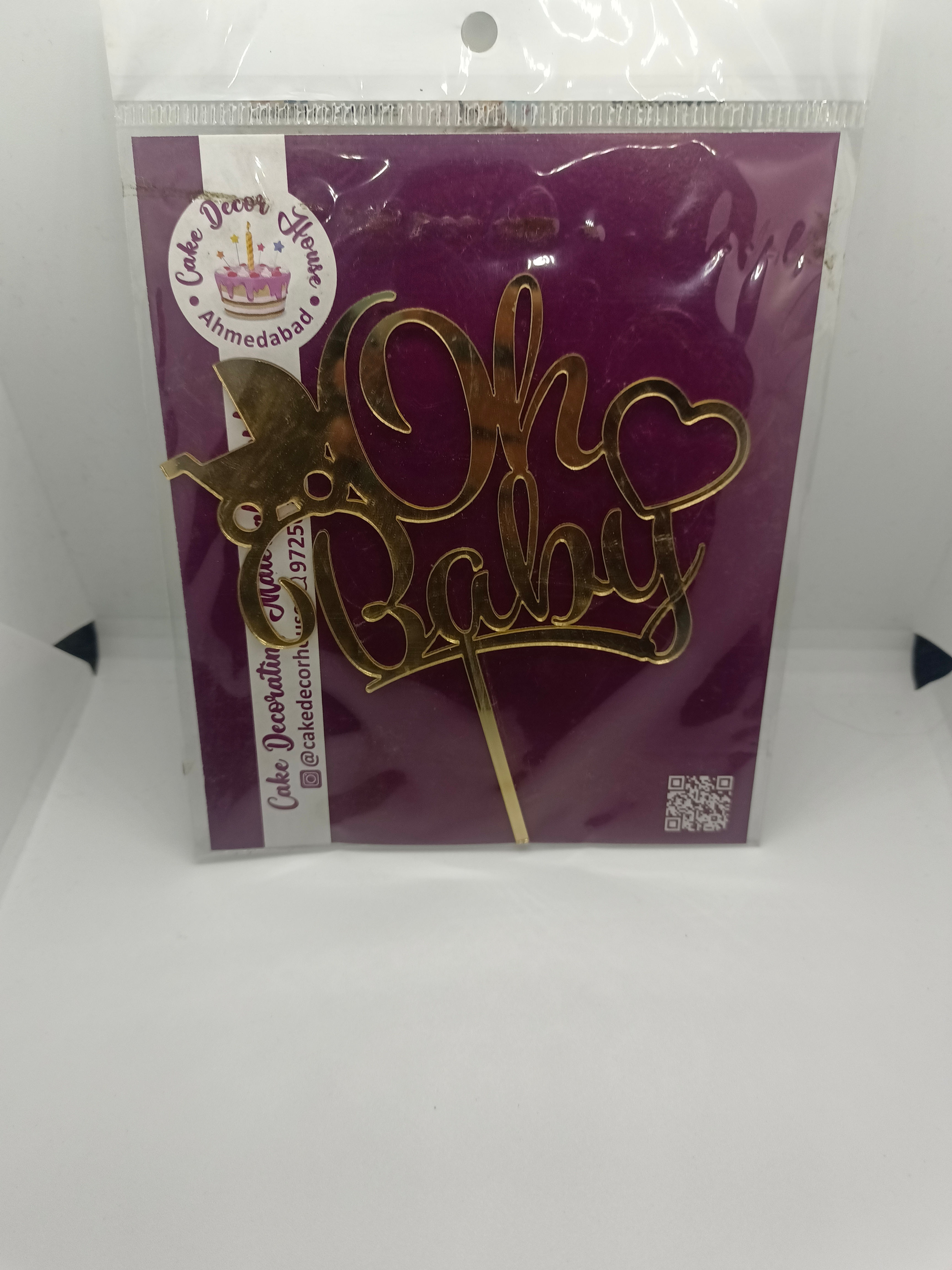 Acrylic Oh Baby Theme Cake Topper Golden Baby Shower Cake (Pack of 5)