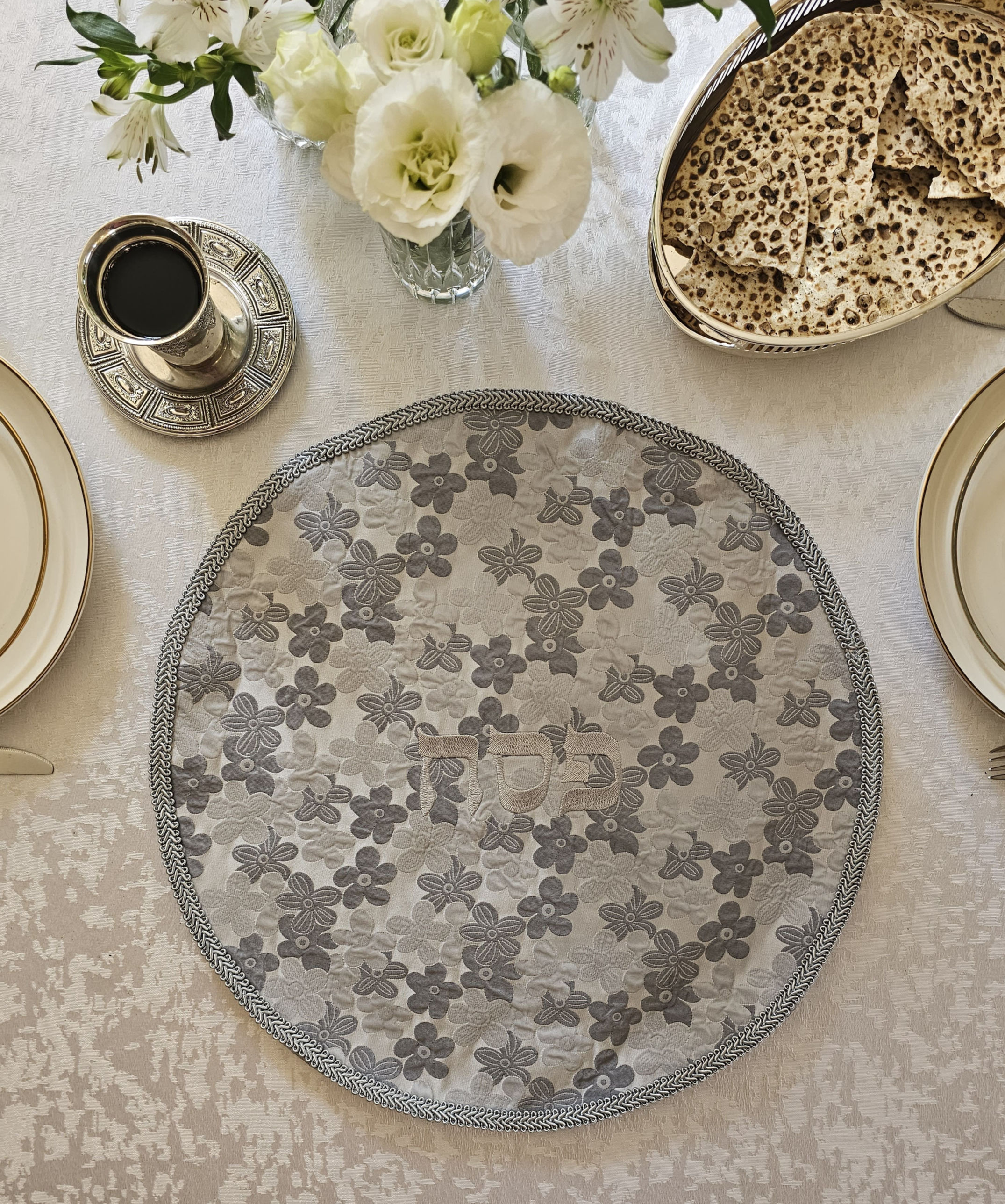 Charcoal Bloom Matzah Set