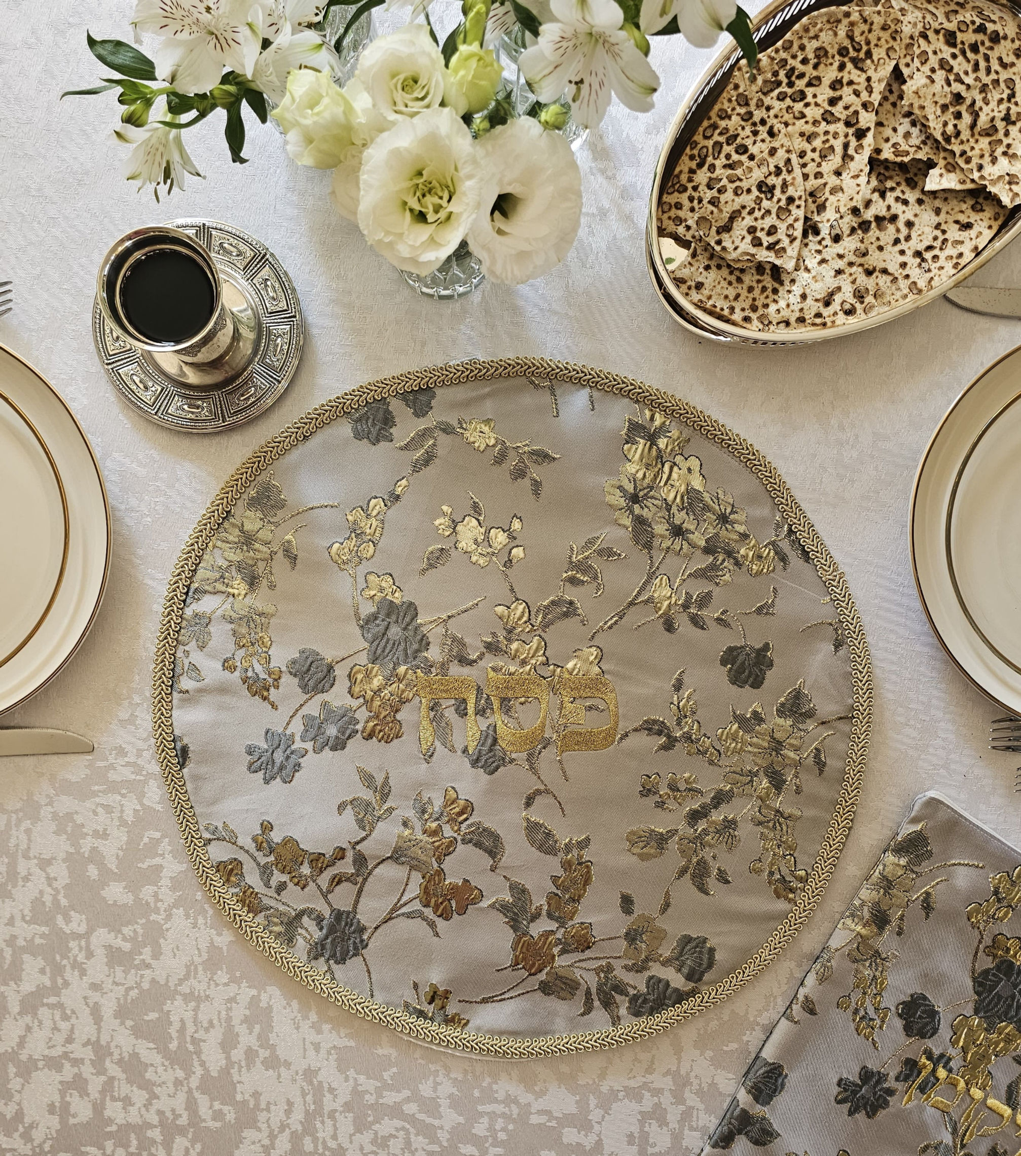 Gilded Bloom Matzah Set