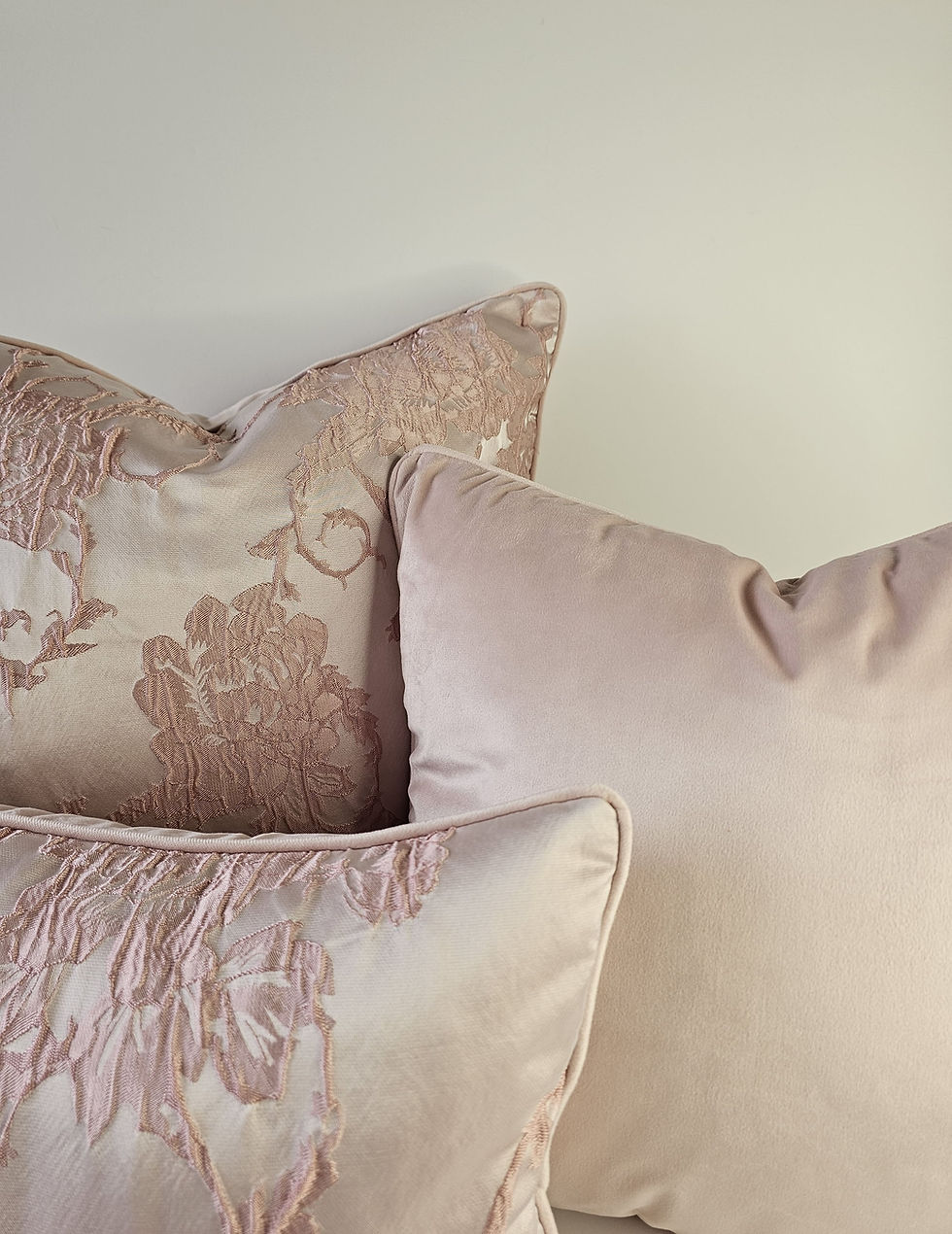 Thumbnail: Blush velvet and floral patterned pillows