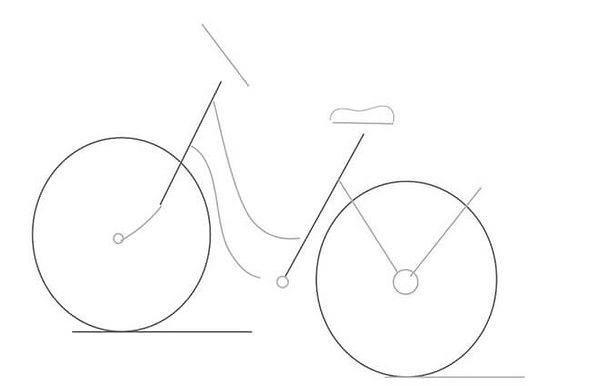 How to draw a bike. Step 2. Draw additional lines to denote the parts of the bike.