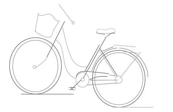 How to draw a bike. Step 3. Continue drawing the details of the bike.