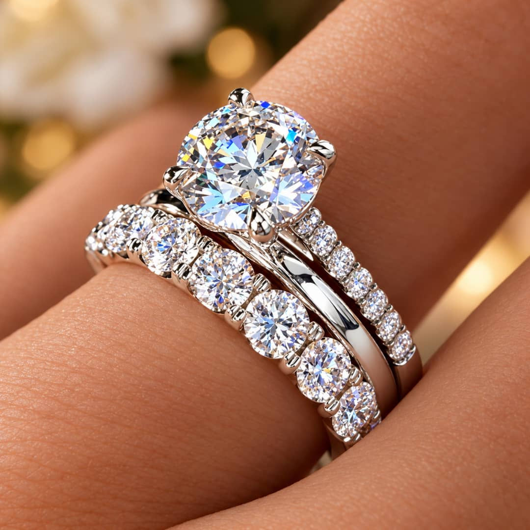 Female Cubic Zirconia 3 Piece Wedding Bridal Set - Silver
