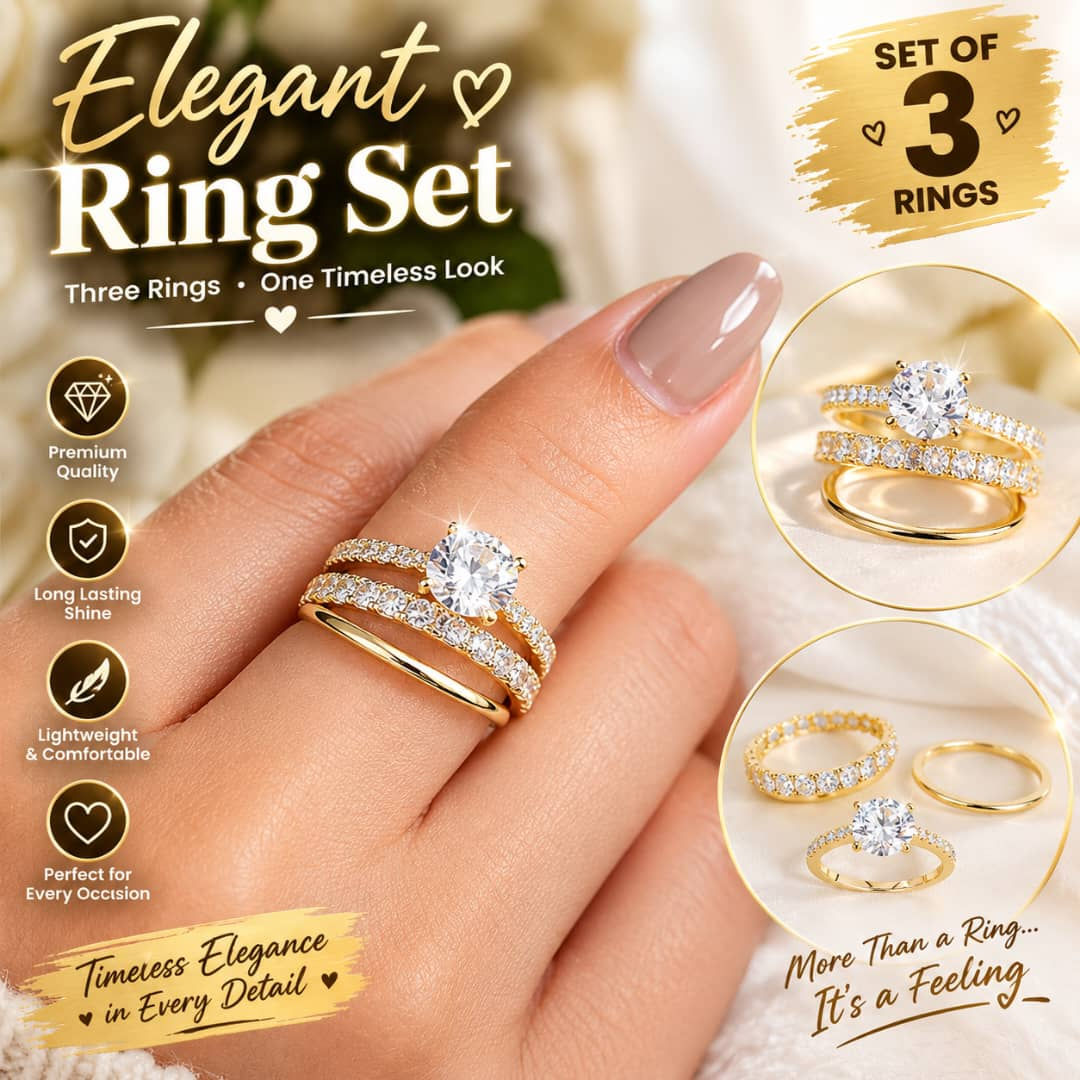 Female Cubic Zirconia 3 Piece Wedding Bridal Set - Gold