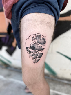 Illustrative Blackwork Skull Wave Tattoo.jpeg