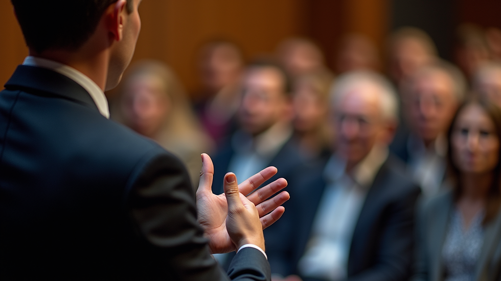 Close-up view of a speaker engaging with an audience
