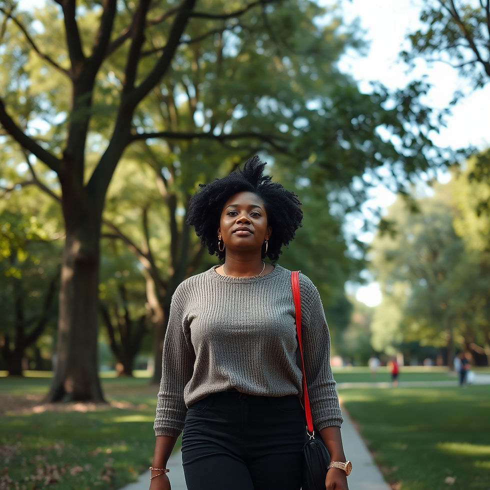 Eye-level view of a person walking alone on a peaceful tree-lined path.