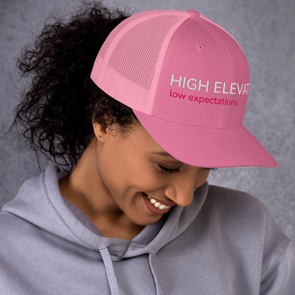 Thumbnail: High Elevation Low Expectations Trucker Cap | Camping, Hiking & Mountain Humor