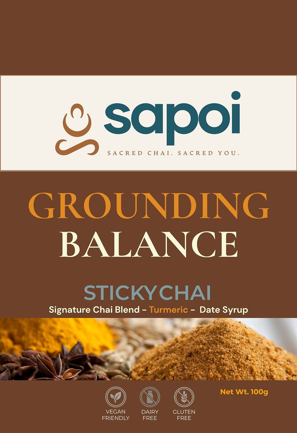 Sapoi Grounding Balance StickyChai: Signature Chai Blend, Turmeric, Date Syrup