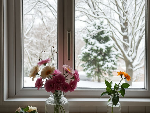 kitchen window with flowers on table with snow outside on tree clean.jpg
