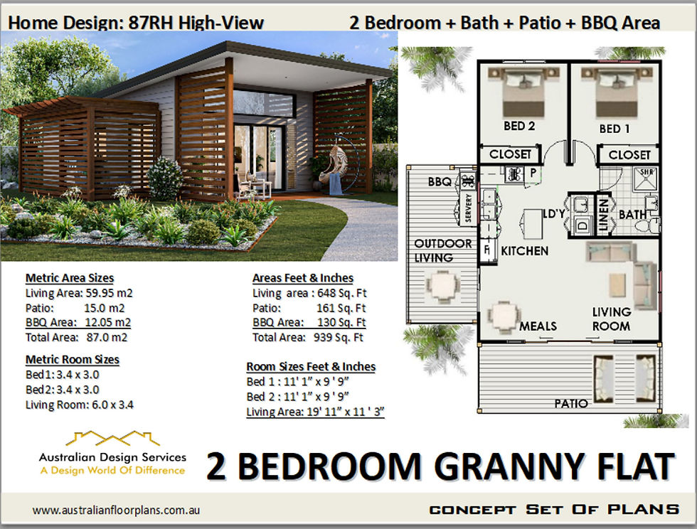 Thumbnail: 87.0 m2 | 939 Sq Ft | 2 Bed | 1 Bath | Granny Flat | 87RH High