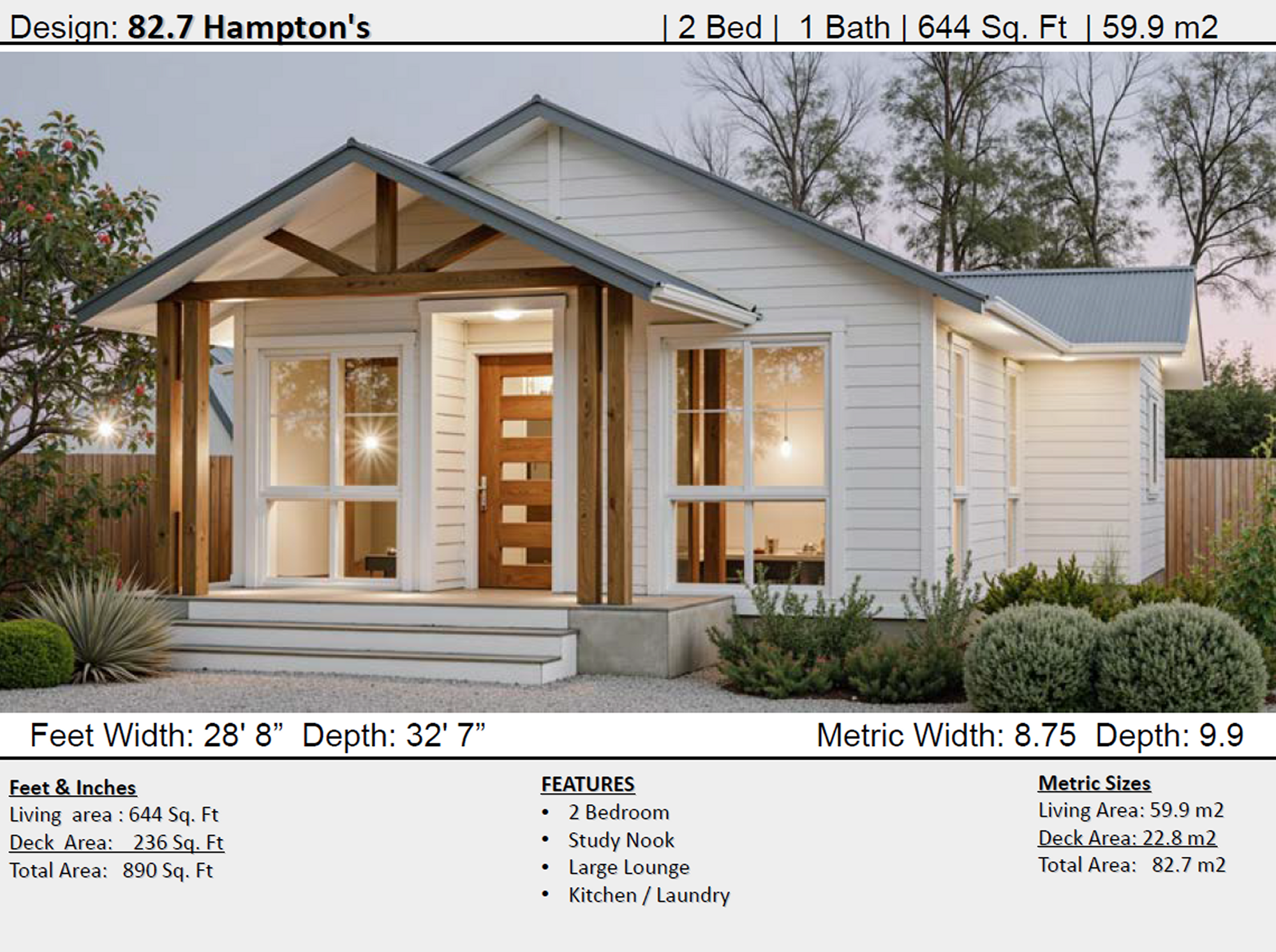 59.9 m2 | 644 Sq Ft | House Plan | 82.7 Hamptons | Preliminary House Plan Set-