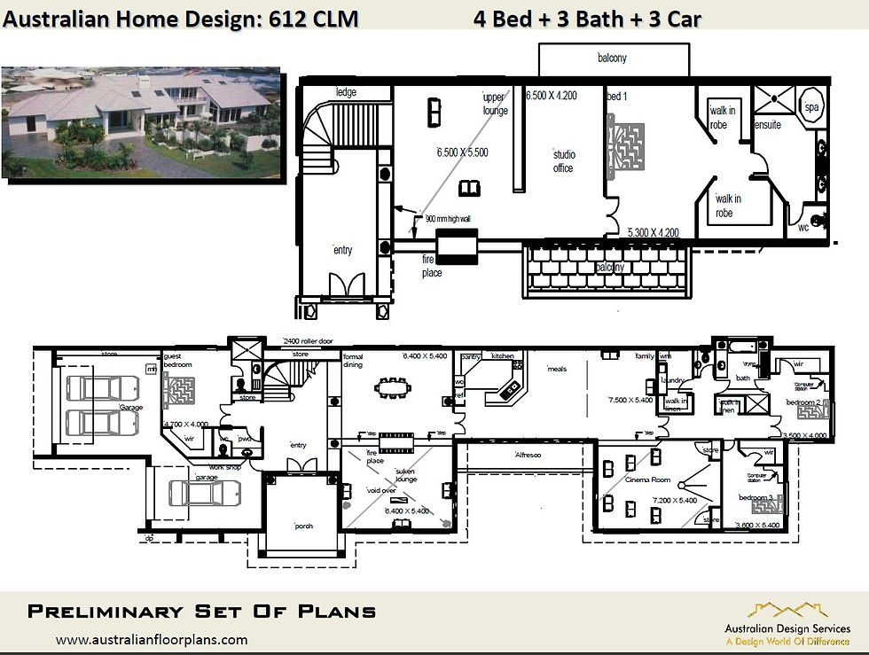 Thumbnail: 612CLM | Modern  2 Storey 4 Bed+4 Bath+3 Car:605.0 m2 | Preliminary House Plans