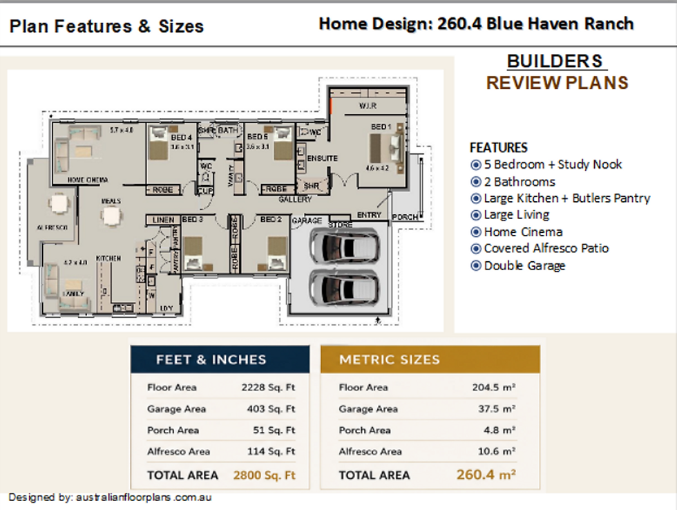 Thumbnail: 5 Bedroom House Plans Country: 260.4 m2  | Preliminary House Plan Set