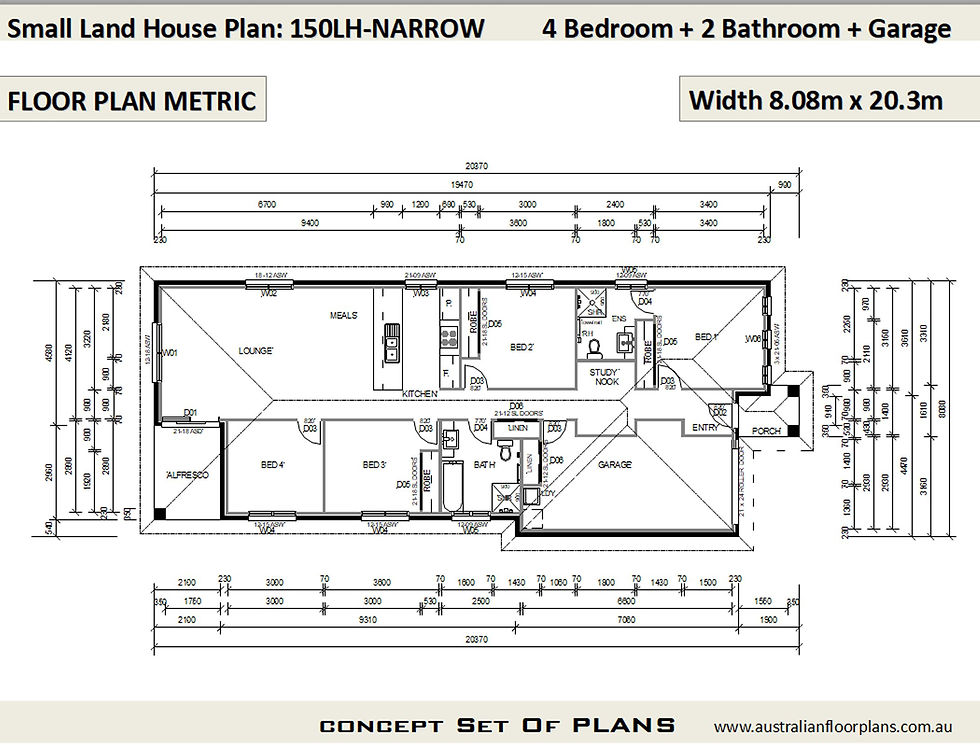 Thumbnail: 150LH -Narrow Lot 4 Bed + Garage:149.8 m2 | Preliminary House Plan Set