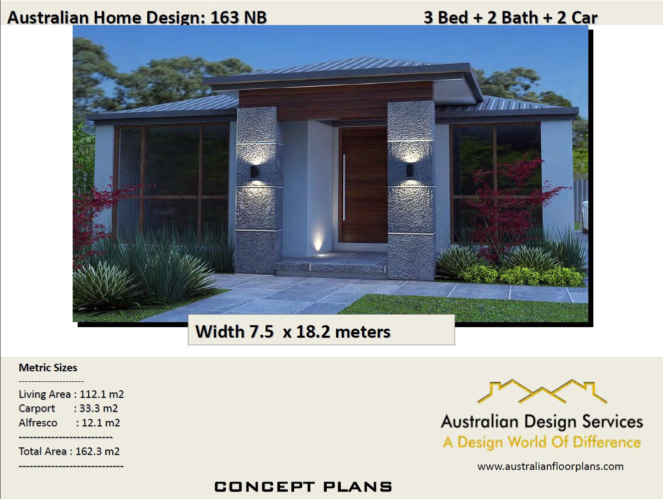 163 SB Narrow Lot 3 Bedroom Floor Plan :162.3 m2 | Preliminary House Plan Set