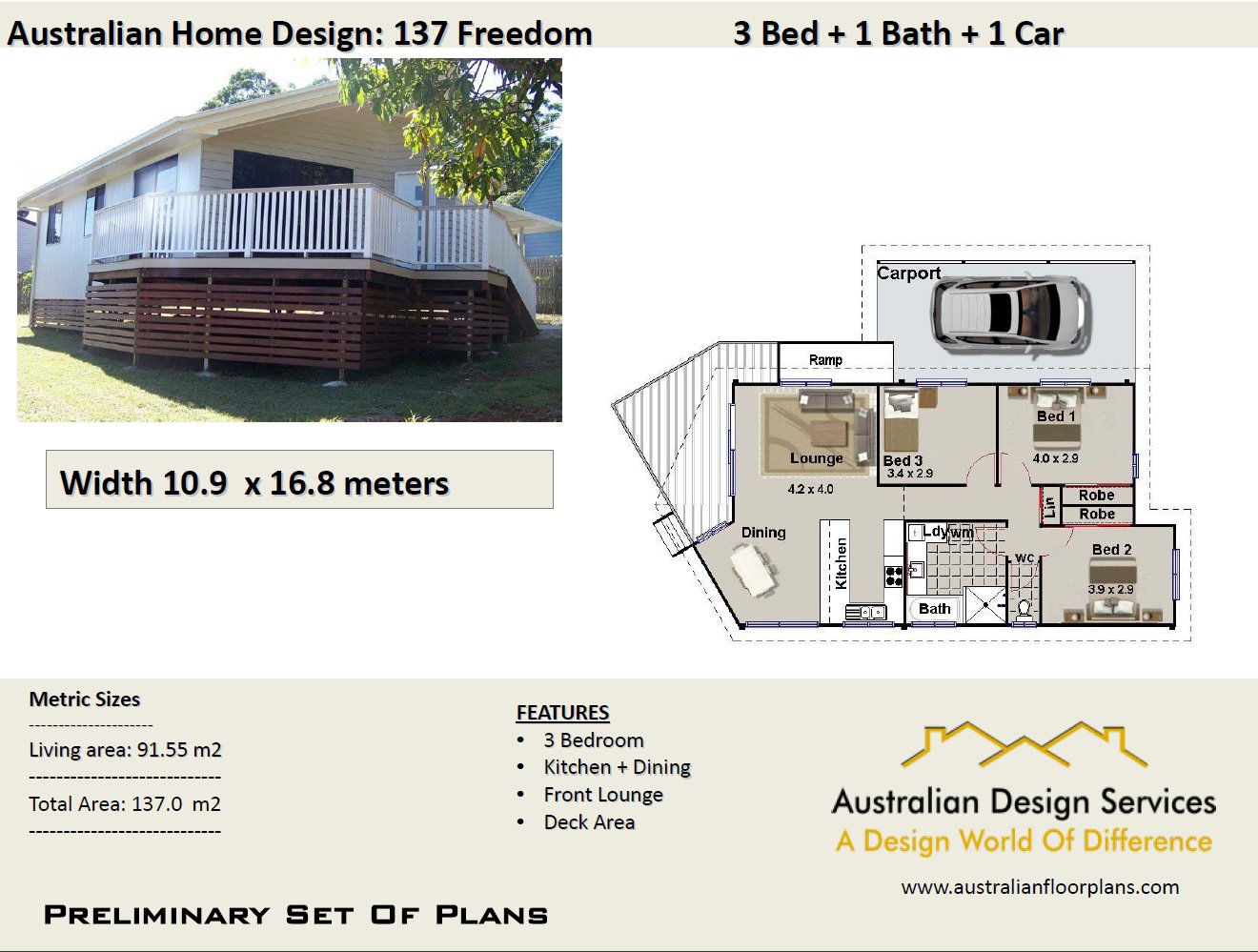 137 Freedom- 3 Bed Raised House Plan :137.0 m2 | Preliminary House Plan Set