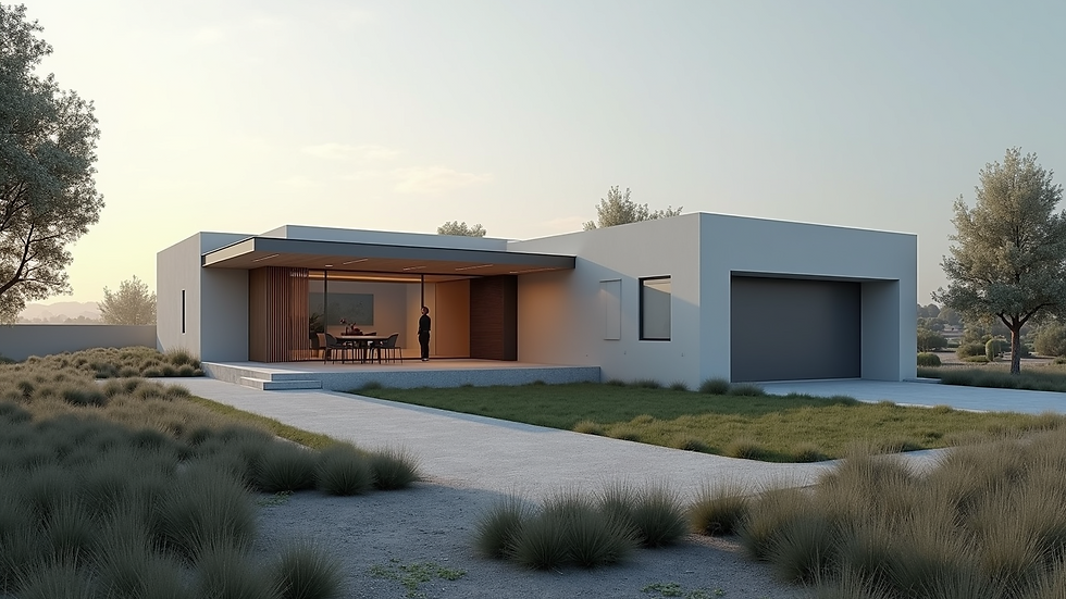 High angle view of minimalist modern house exterior with flat roof