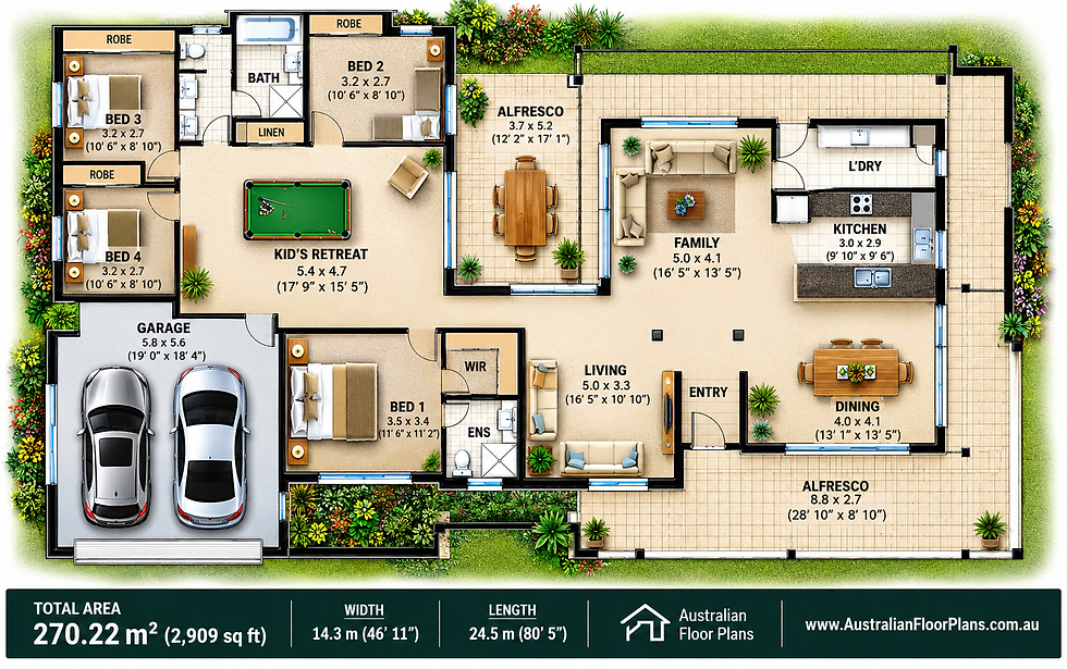 Thumbnail: 198KR – 4 Bedroom Australian Homestead House Plan | 270.22 m² (2,909 Sq Ft)