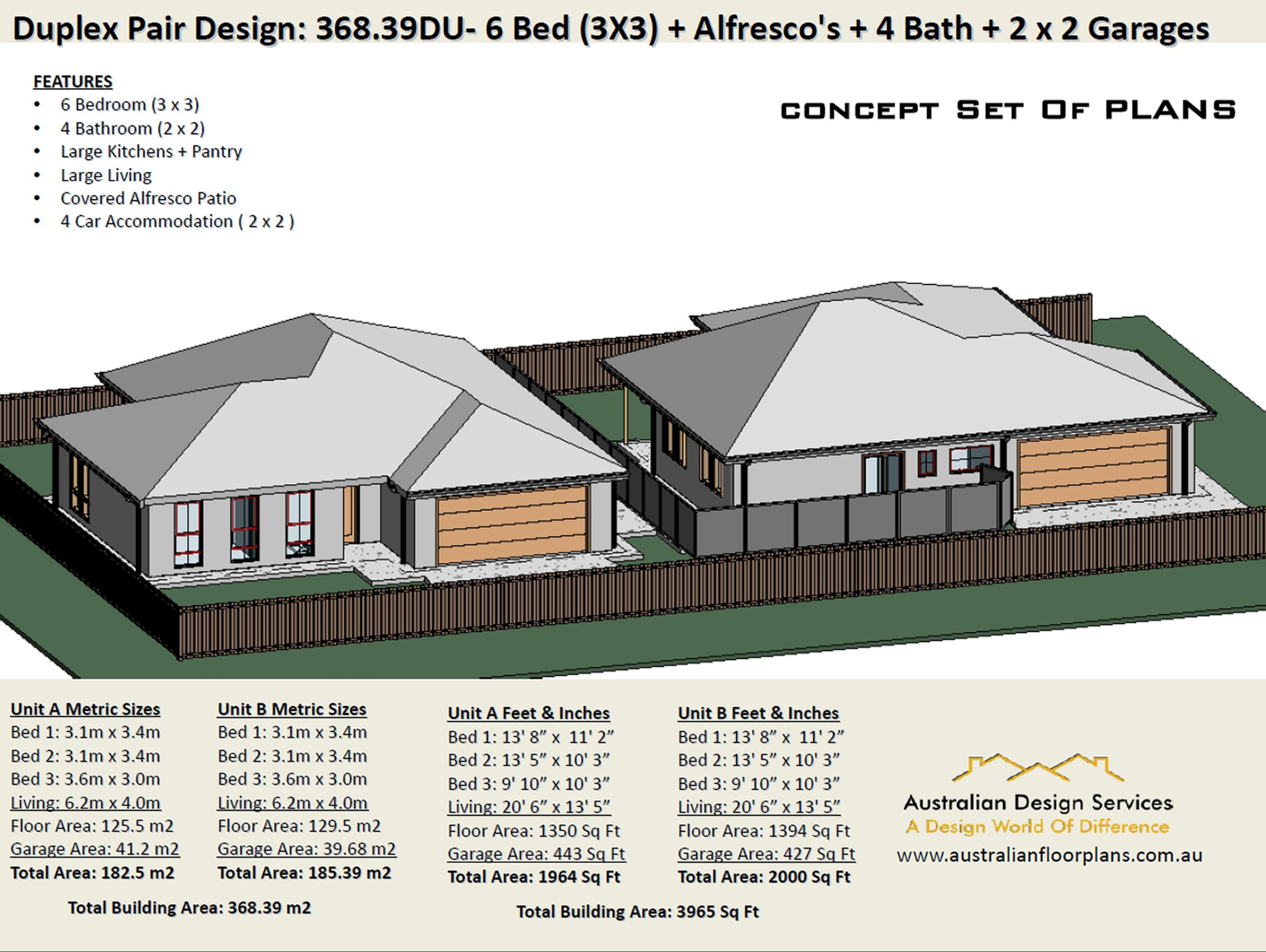 368.39du - 6 Bed + 4 Bath + 4 Cars Duplex Design