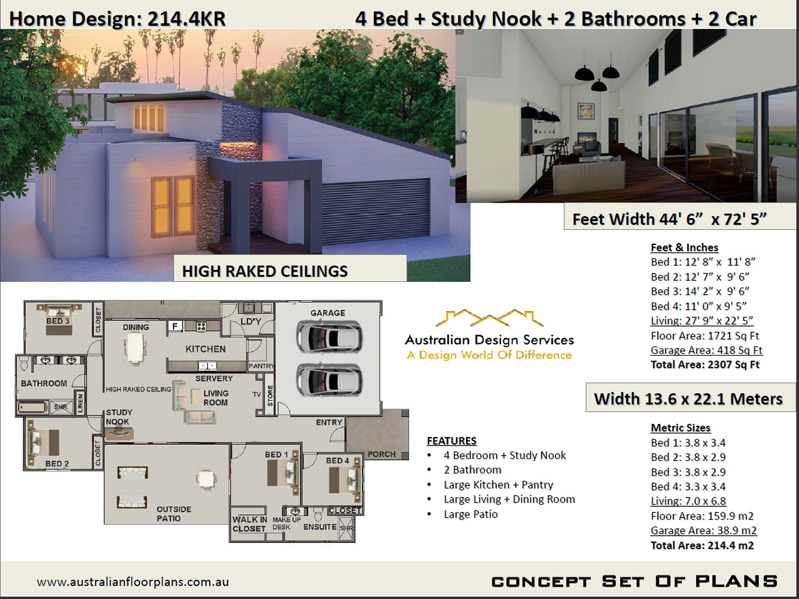 Modern Skillion Roof House Plan: 214.4KR