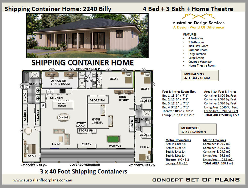 Thumbnail: Customizable Blueprints Container House Layouts 4 Bed | 3 Bath
