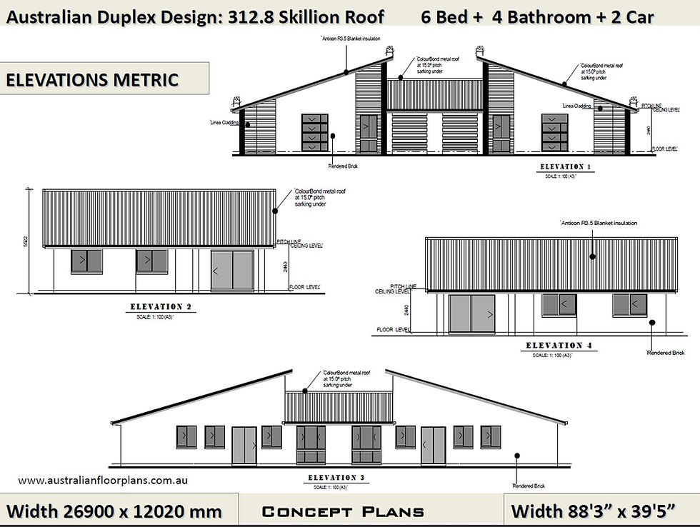 Thumbnail: Skillion Roof 6 Bed + 4 Bath + 2 Cars Duplex Design Australia - Concept Plans