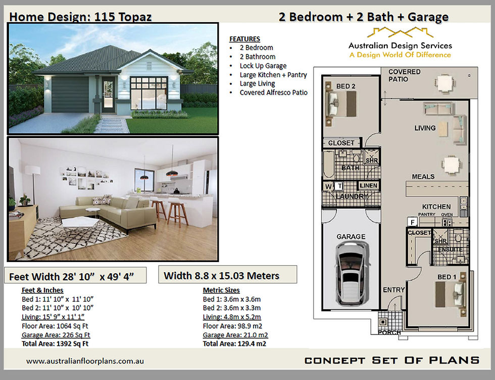 Thumbnail: Charming Practical Layout Concept House Plans   2 Bed|2 Bath|99m2|1064Sq.Ft