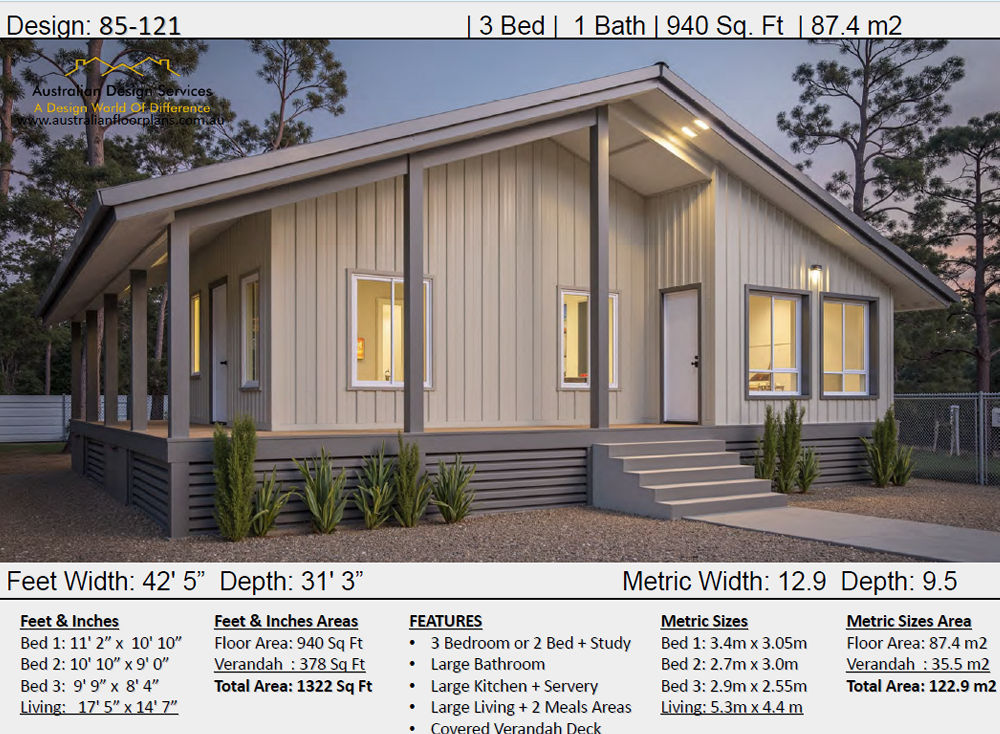 85 CAB-Small Batch 3 Bedroom House Plan:121.0 m2 | Preliminary House Plan Set