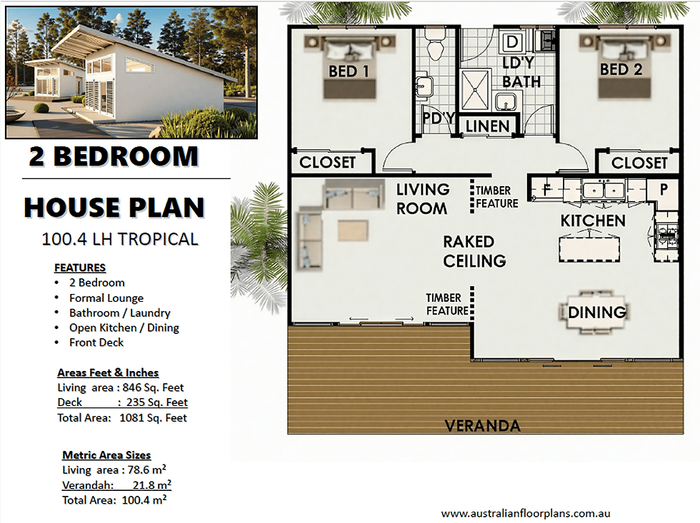 78.6 m2 | 846 Sq Ft | 2 Bed | 1 Bath | 100.4 LH TROPICAL