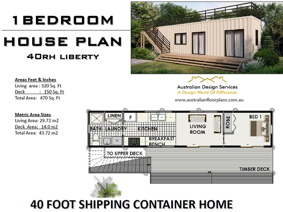 Thumbnail: Floor Plan#40RH Liberty: Space-Efficient Container Home Plan 1 Bed | 1 Bath