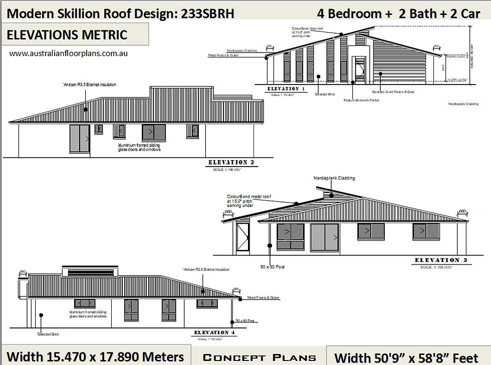 Thumbnail: 4 Bed House Plan + Garage Skillion Roof Design: 233.0 m2 2508 Sq Foot | 233SBRH-