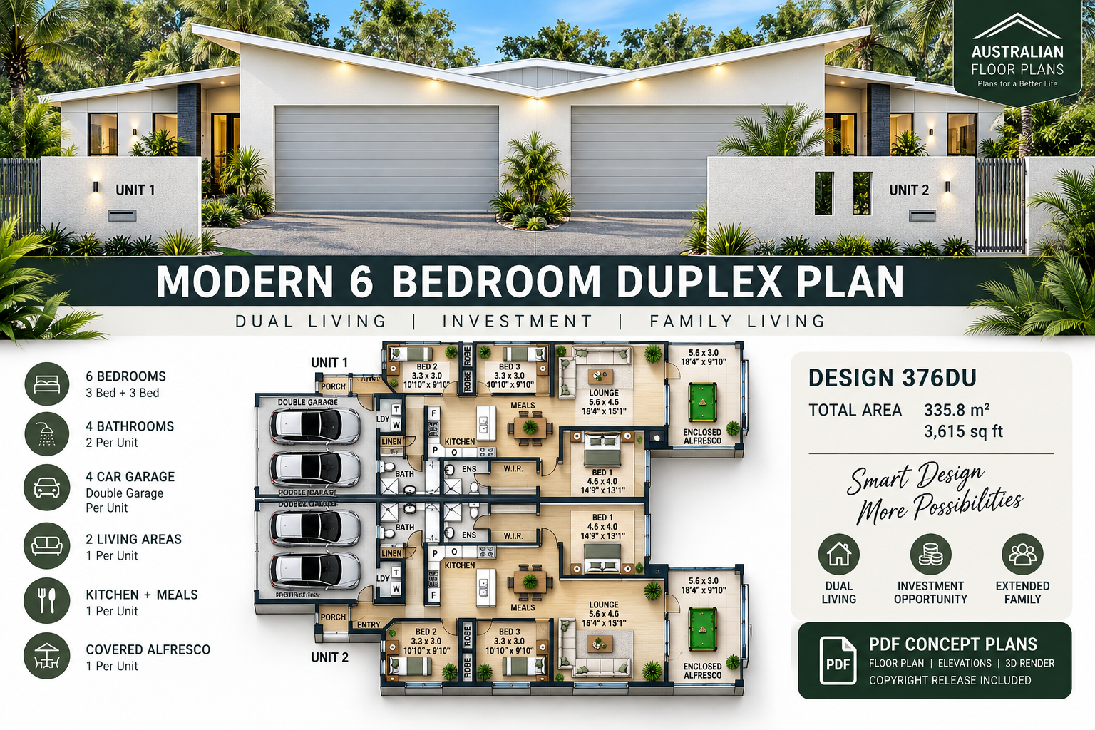 Modern 6 Bedroom Duplex House Plan – 376DU