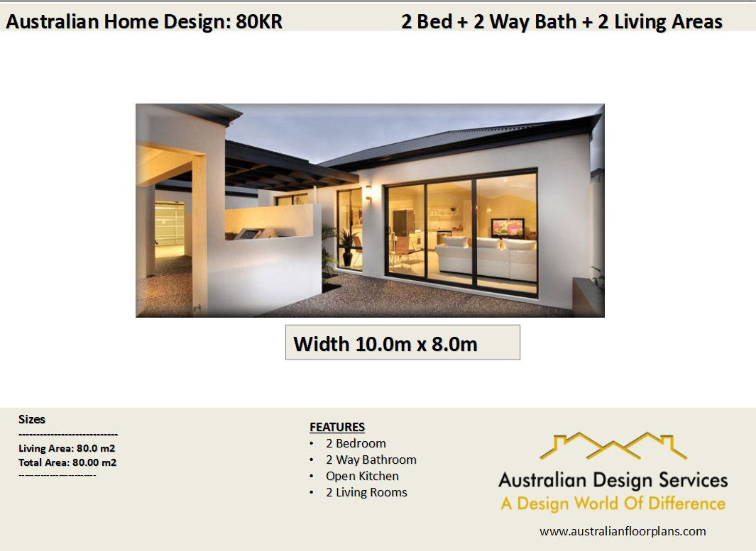 80CLM-Australian 2 Bed House Plan:80.0 m2 | Preliminary House Plan Set Buy Sale