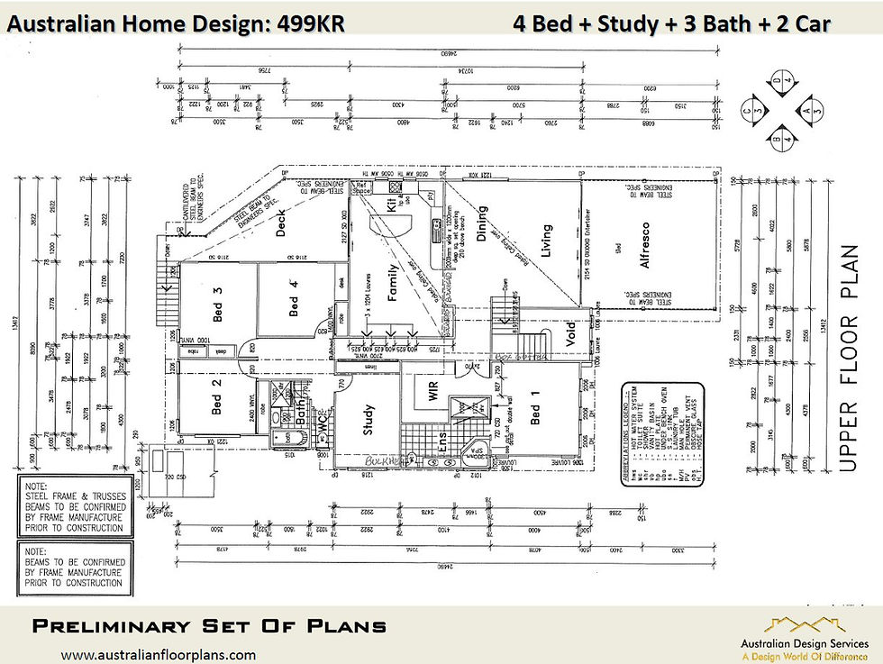 Thumbnail: 499KR | Skillion Roof 2 Storey 5 Bed + 3 Bath: 499.3 m2 | Preliminary House Plan